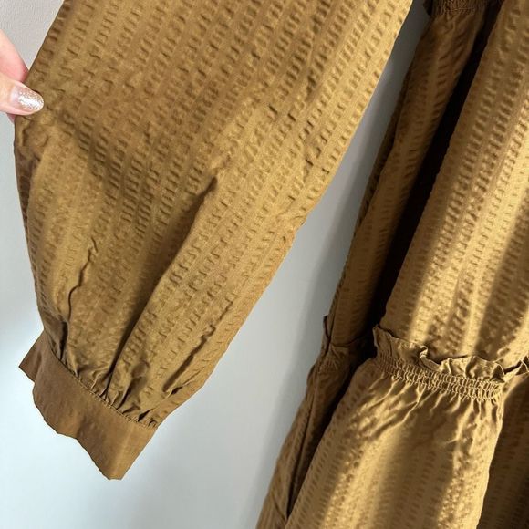 SEA Sevyn Seersucker Dress Size Large Long Sleeve Tobacco Brown Ruffle - Picture 7 of 16